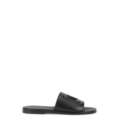 Leather slippers with logo