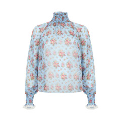 Shirt in mixed silk fabric with floral print
