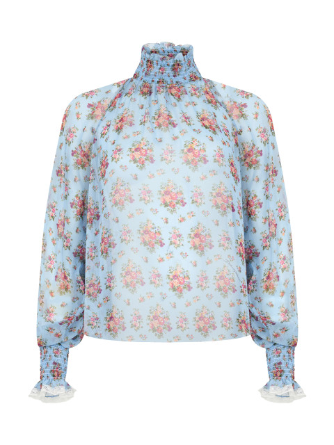 Shirt in mixed silk fabric with floral print