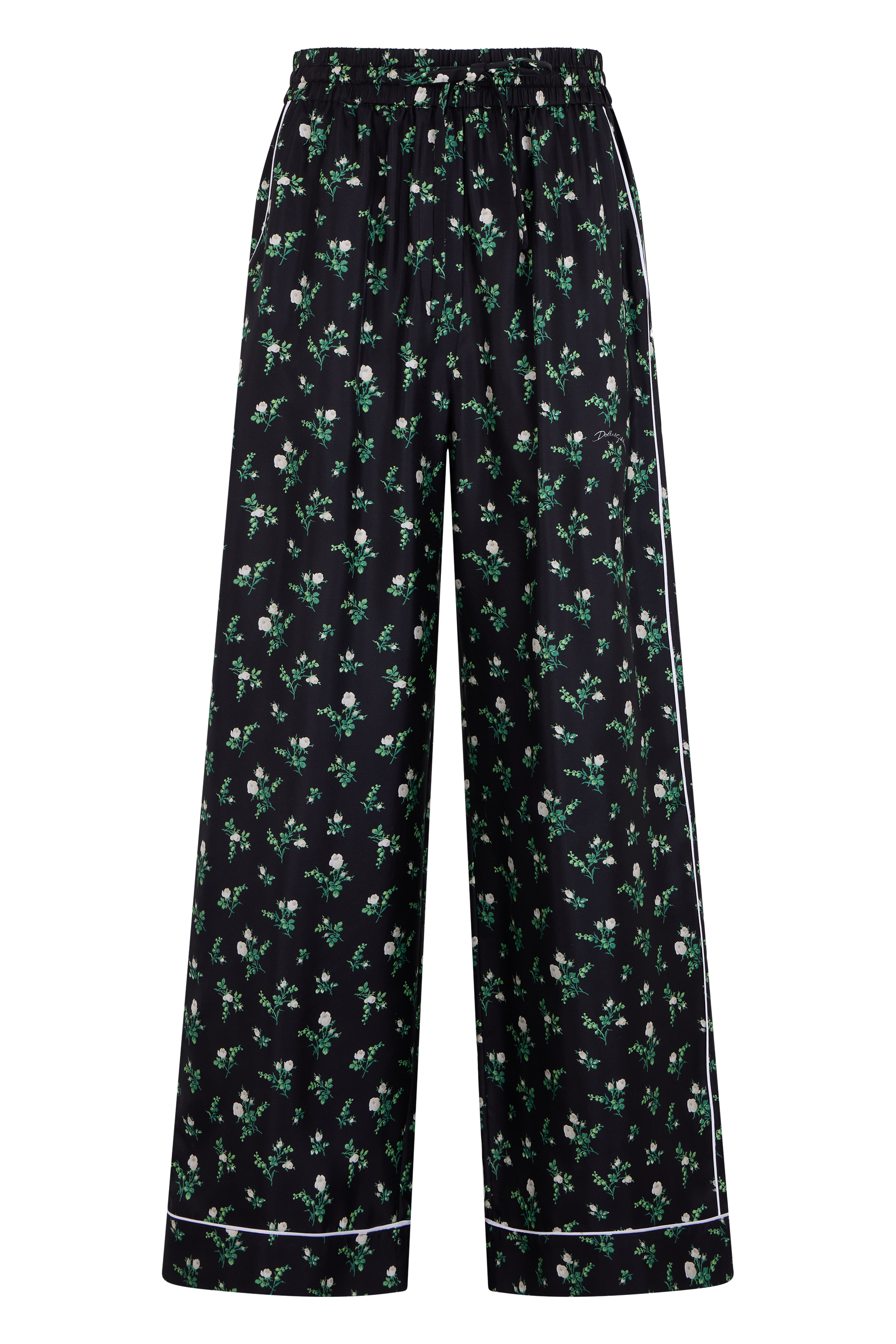 Silk twill trousers with floral print