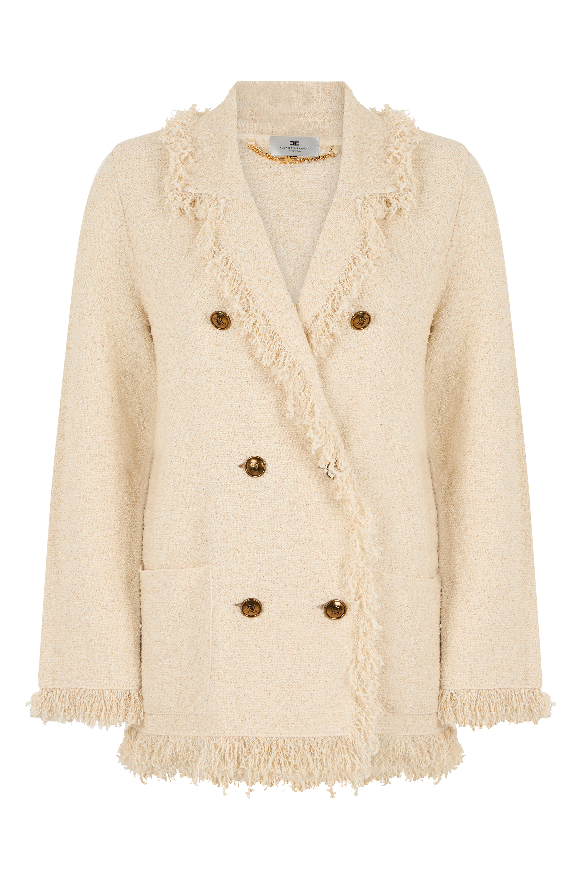 Double-breasted blazer with fringes