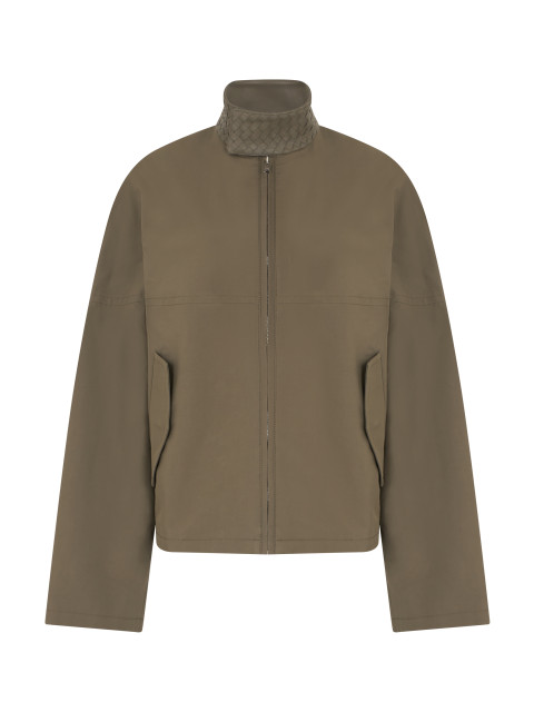 Cotton jacket with braided leather collar