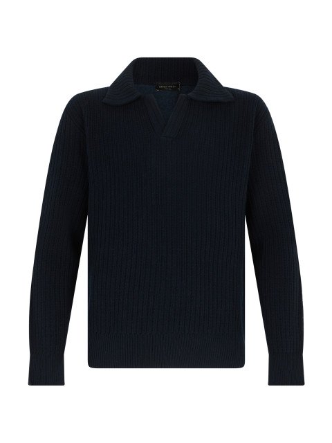 Cashmere blend wool sweater with polo collar