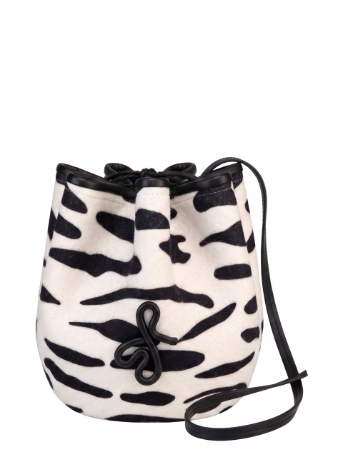 Striped bucket bag with adjustable shoulder strap