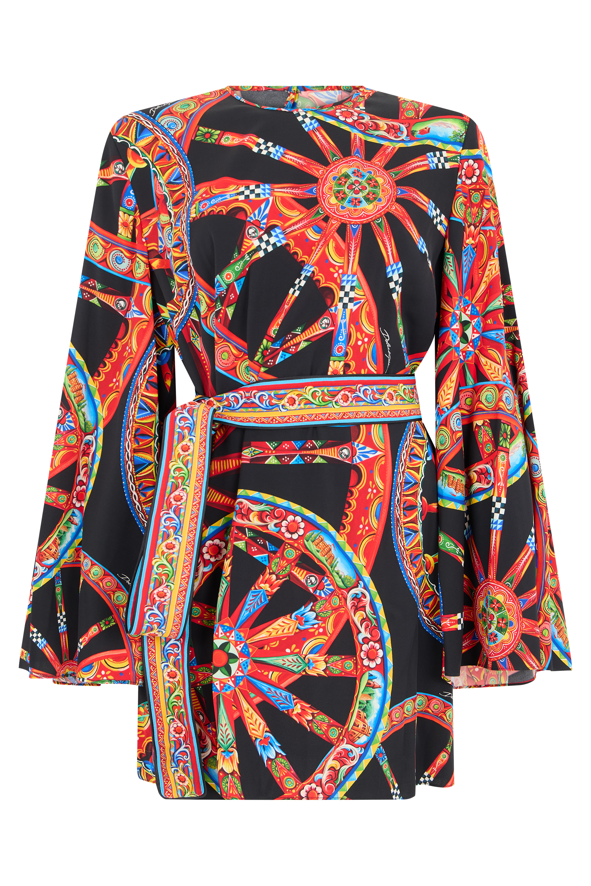 Printed dress with belt