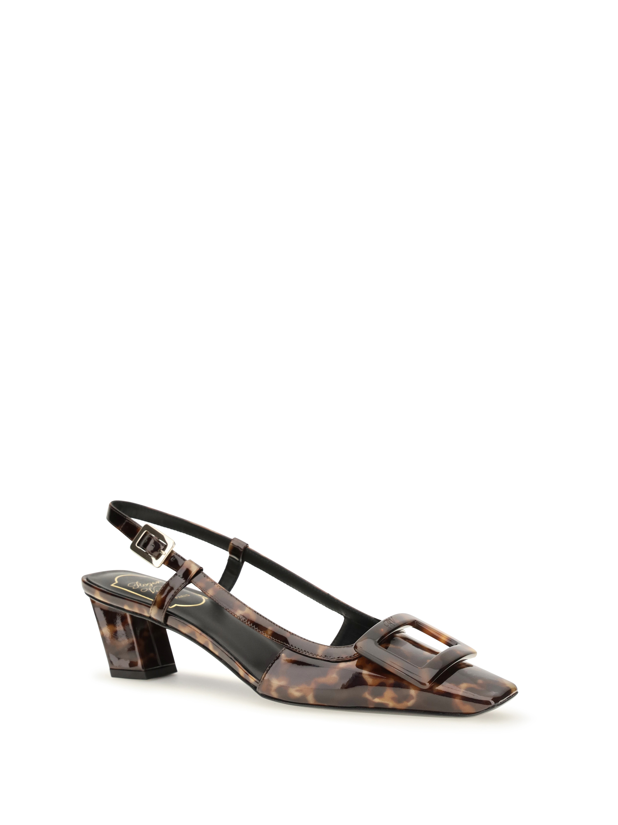 호피무늬 벨 비비에 슬링백 펌프스