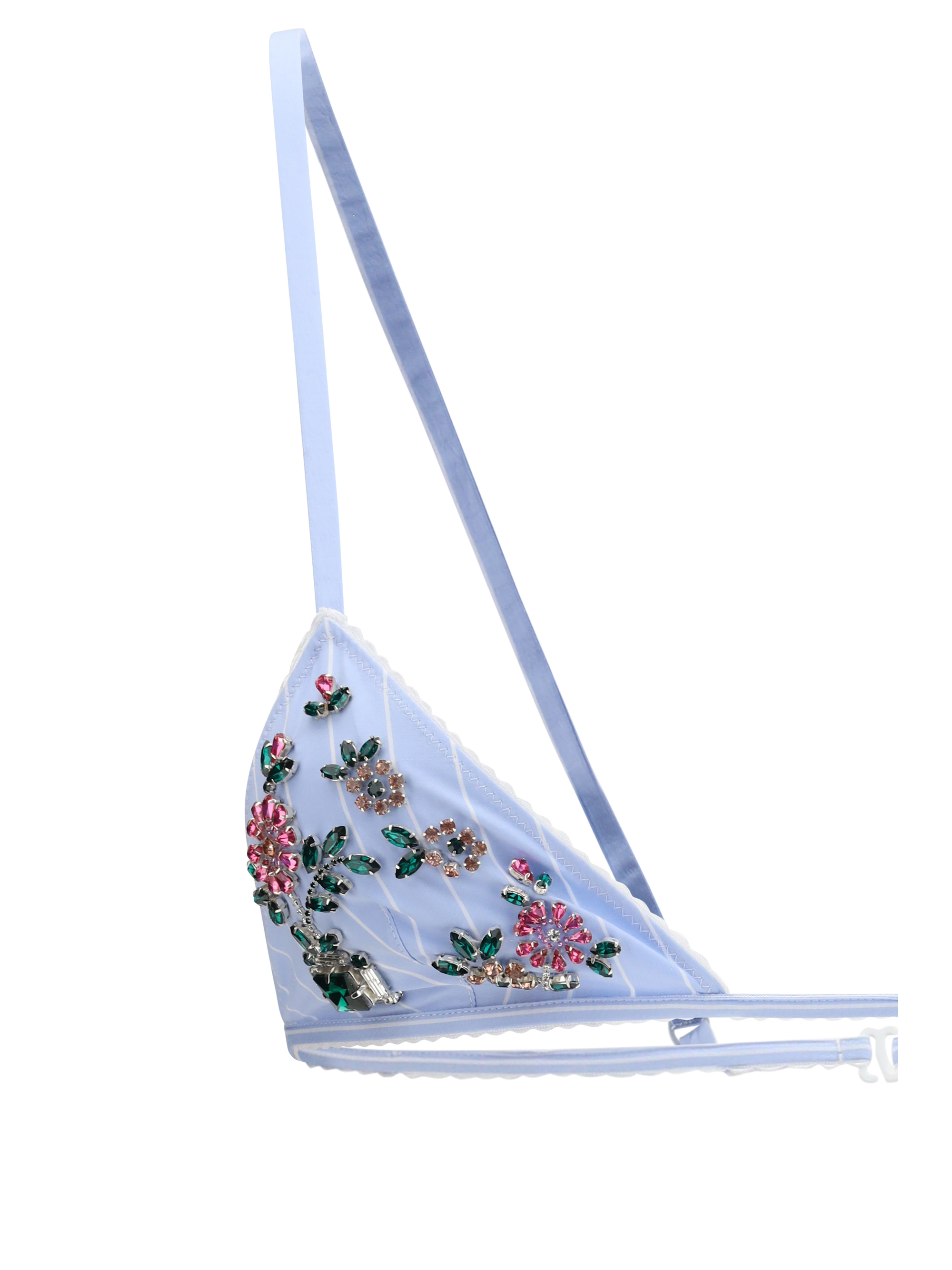 스트라이프 포플린 자수 브라